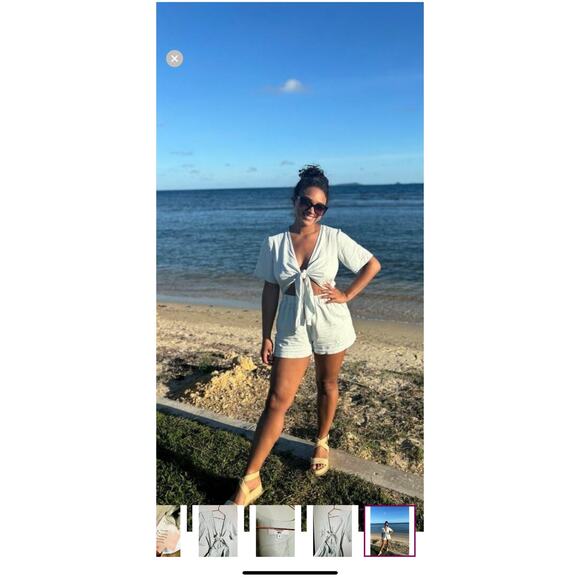 Thakoon Collective Women's Mint Tie Waist Cap Sleeves Plunge Neck Romper Size 10 - Picture 12 of 12